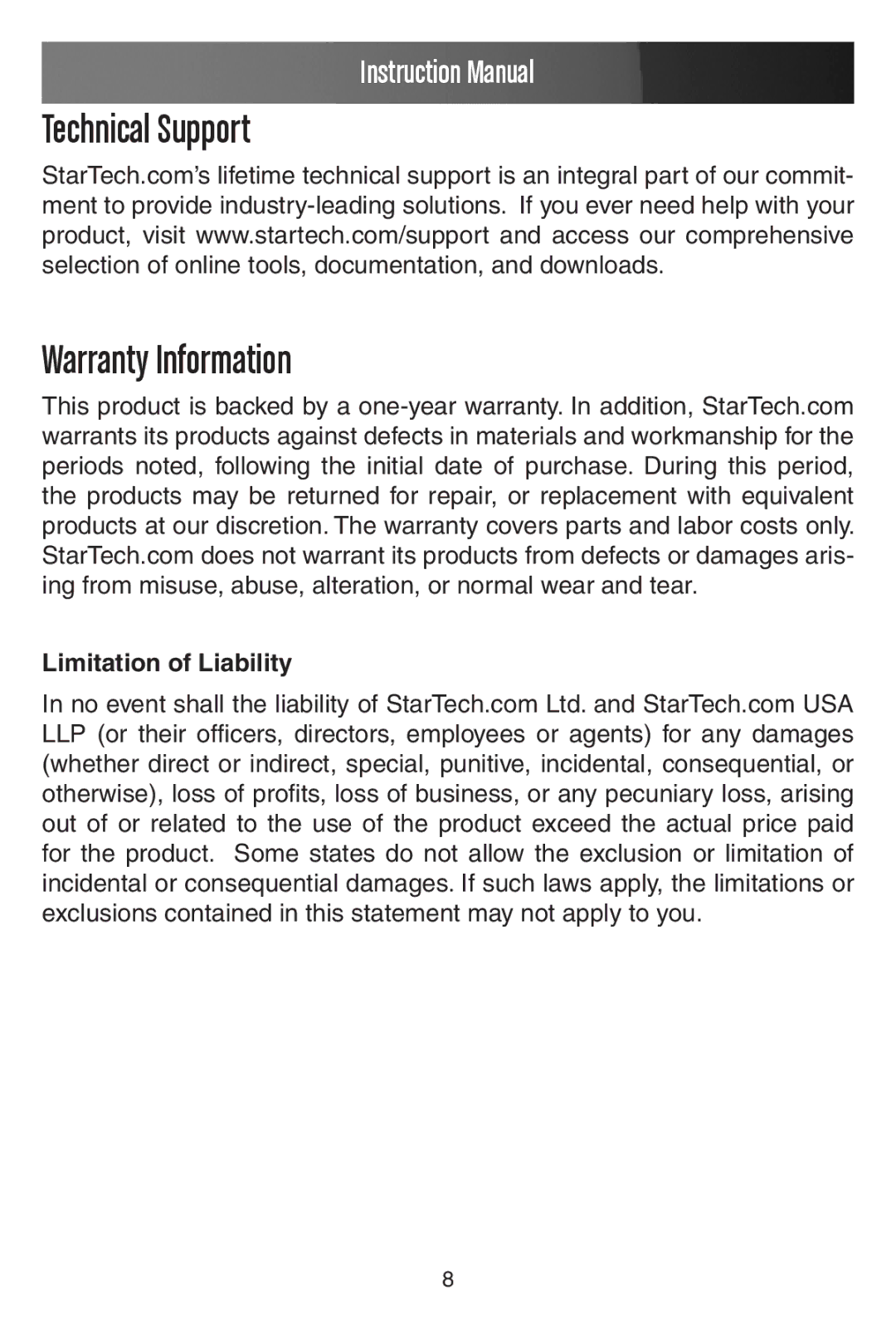 StarTech.com SAT2510BU2, SAT2510U2, IDE2510U2 manual Technical Support Warranty Information 