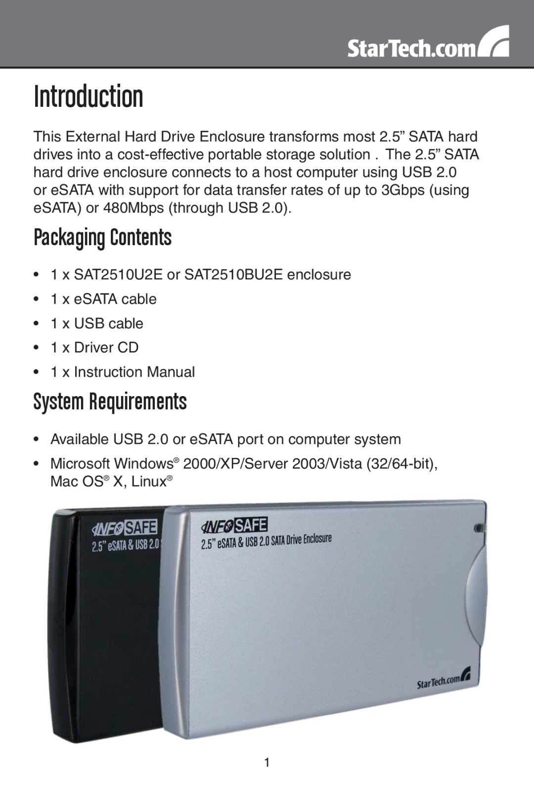 StarTech.com SAT2510U2E, SAT2510BU2E instruction manual Introduction, Packaging Contents, System Requirements 