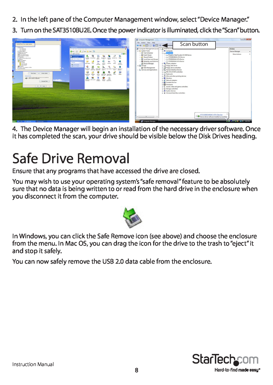 StarTech.com SAT3510BUEGB, SAT3510BU2E, SAT3510BUEEU manual Safe Drive Removal 