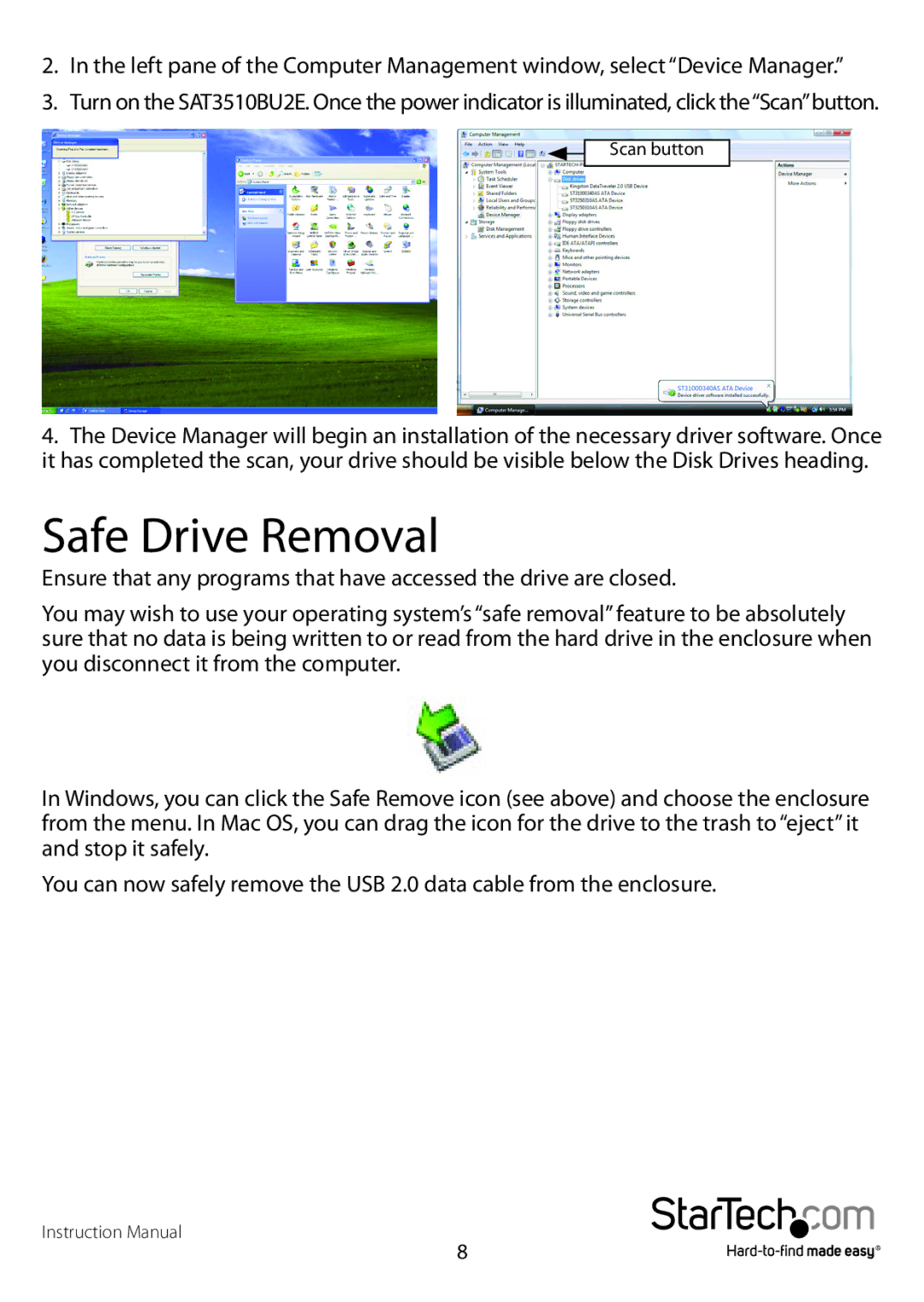 StarTech.com SAT3510BUEGB, SAT3510BU2E, SAT3510BUEEU manual Safe Drive Removal 