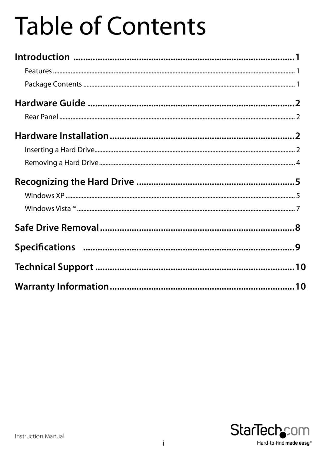 StarTech.com SAT3510BU2E, SAT3510BUEEU, SAT3510BUEGB manual Table of Contents 