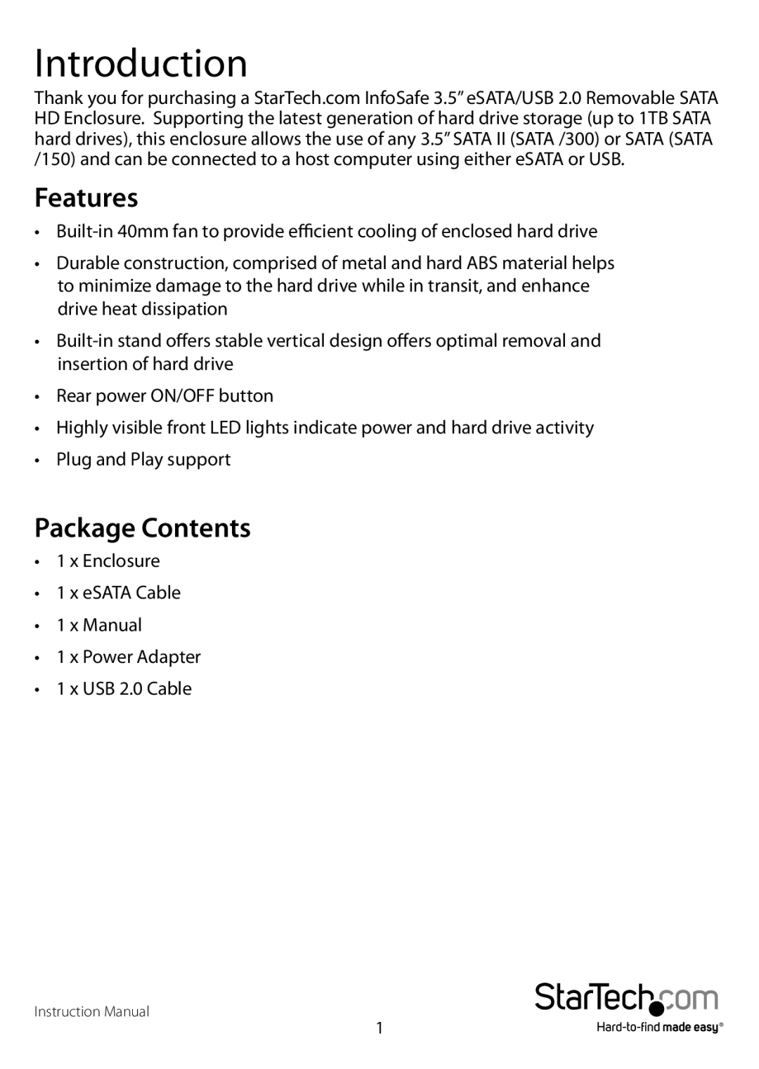 StarTech.com SAT3510BUEEU, SAT3510BU2E, SAT3510BUEGB manual Introduction, Features, Package Contents 