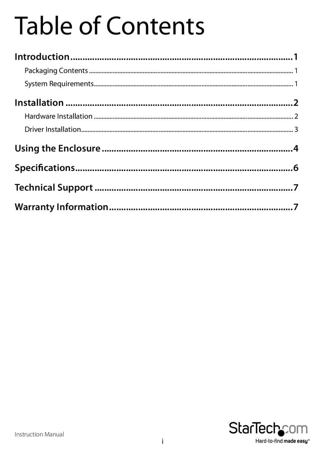 StarTech.com SAT3510U2F manual Table of Contents 