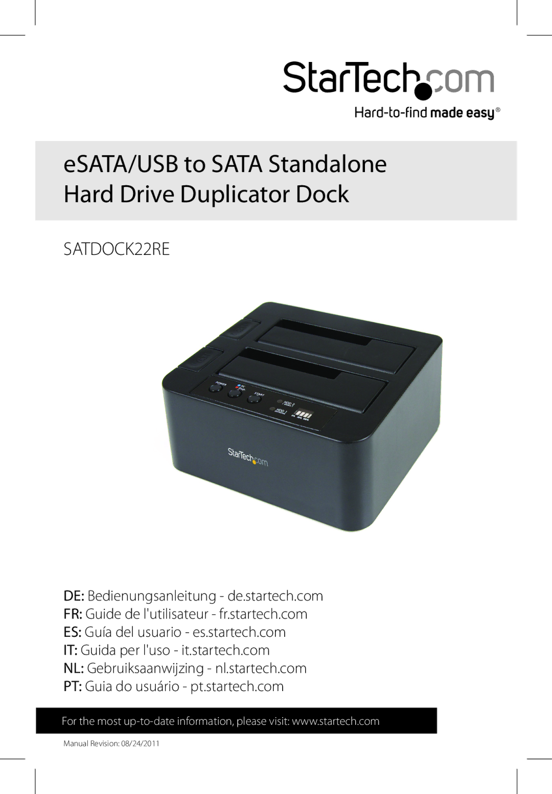 StarTech.com SATDOCK22RE manual ESATA/USB to Sata Standalone Hard Drive Duplicator Dock 