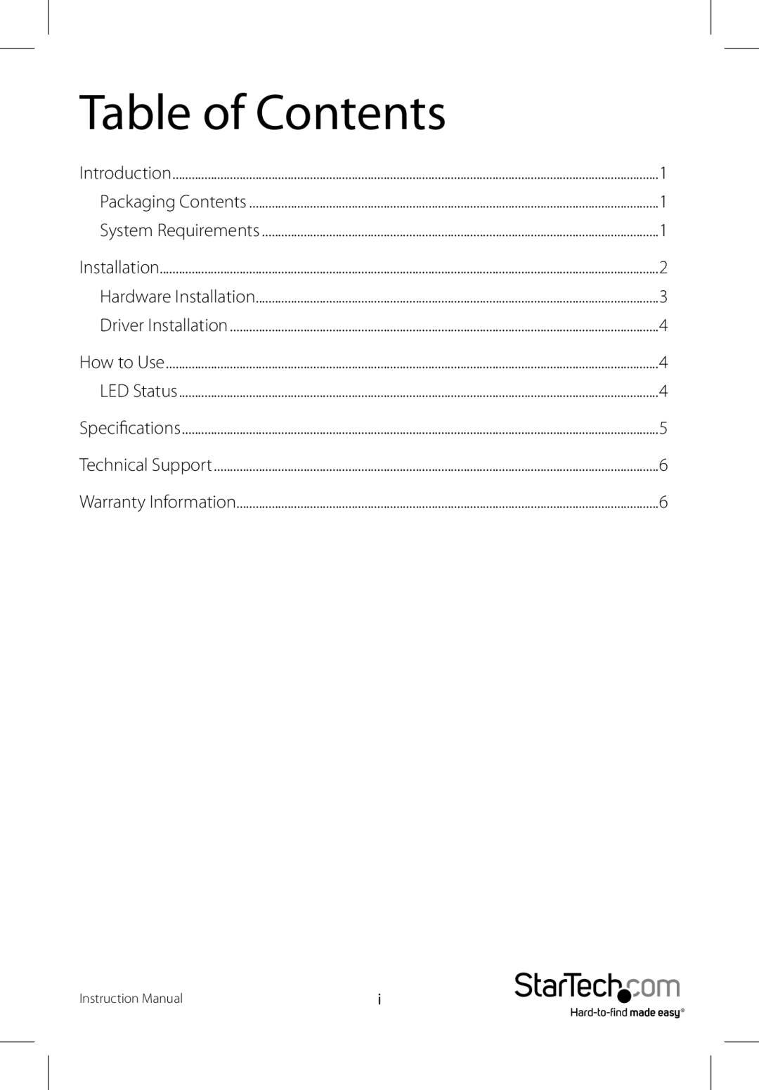 StarTech.com SATDOCK22RE manual Table of Contents 