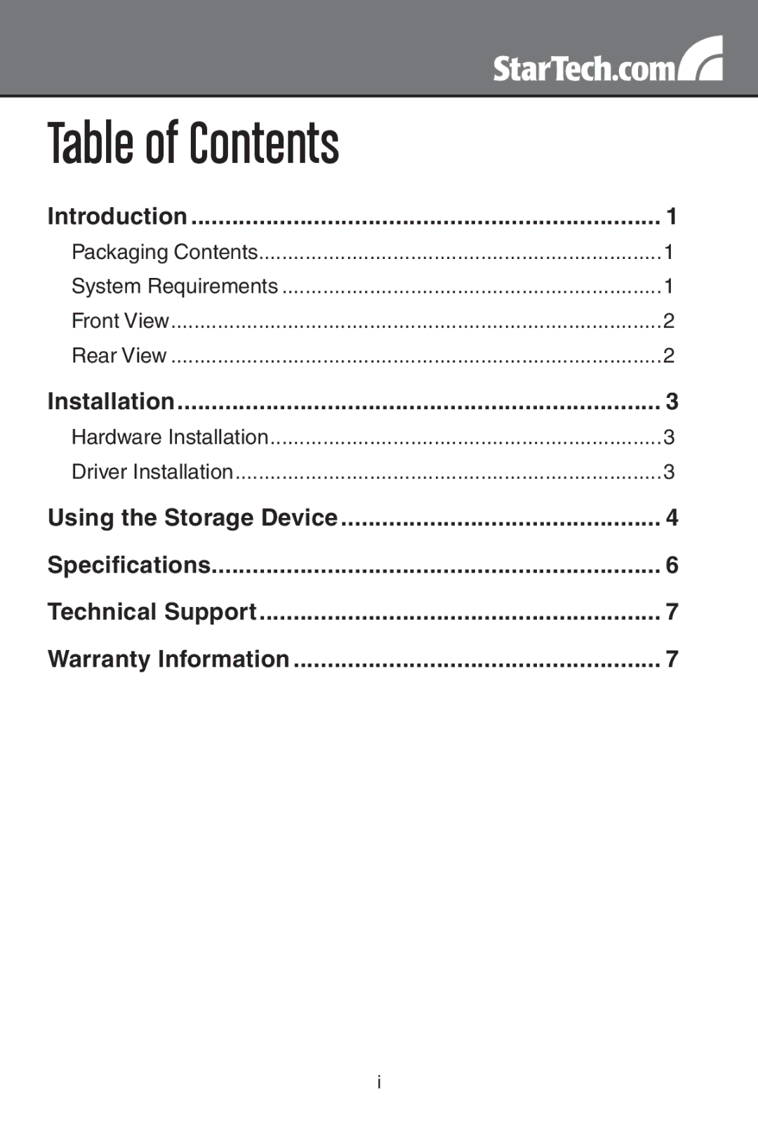 StarTech.com SATDOCKU3S instruction manual Table of Contents 