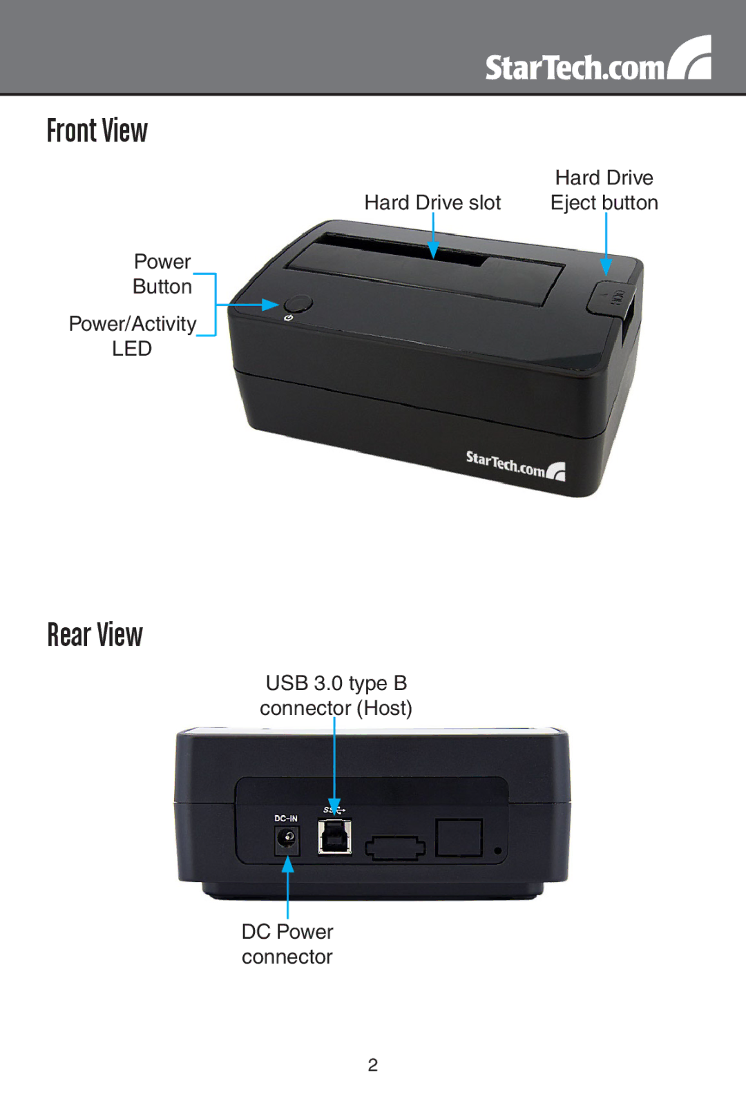 StarTech.com SATDOCKU3S instruction manual Front View 