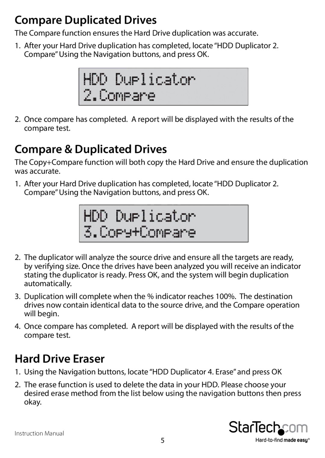 StarTech.com SATDUP13 manual Compare Duplicated Drives, Compare & Duplicated Drives, Hard Drive Eraser 