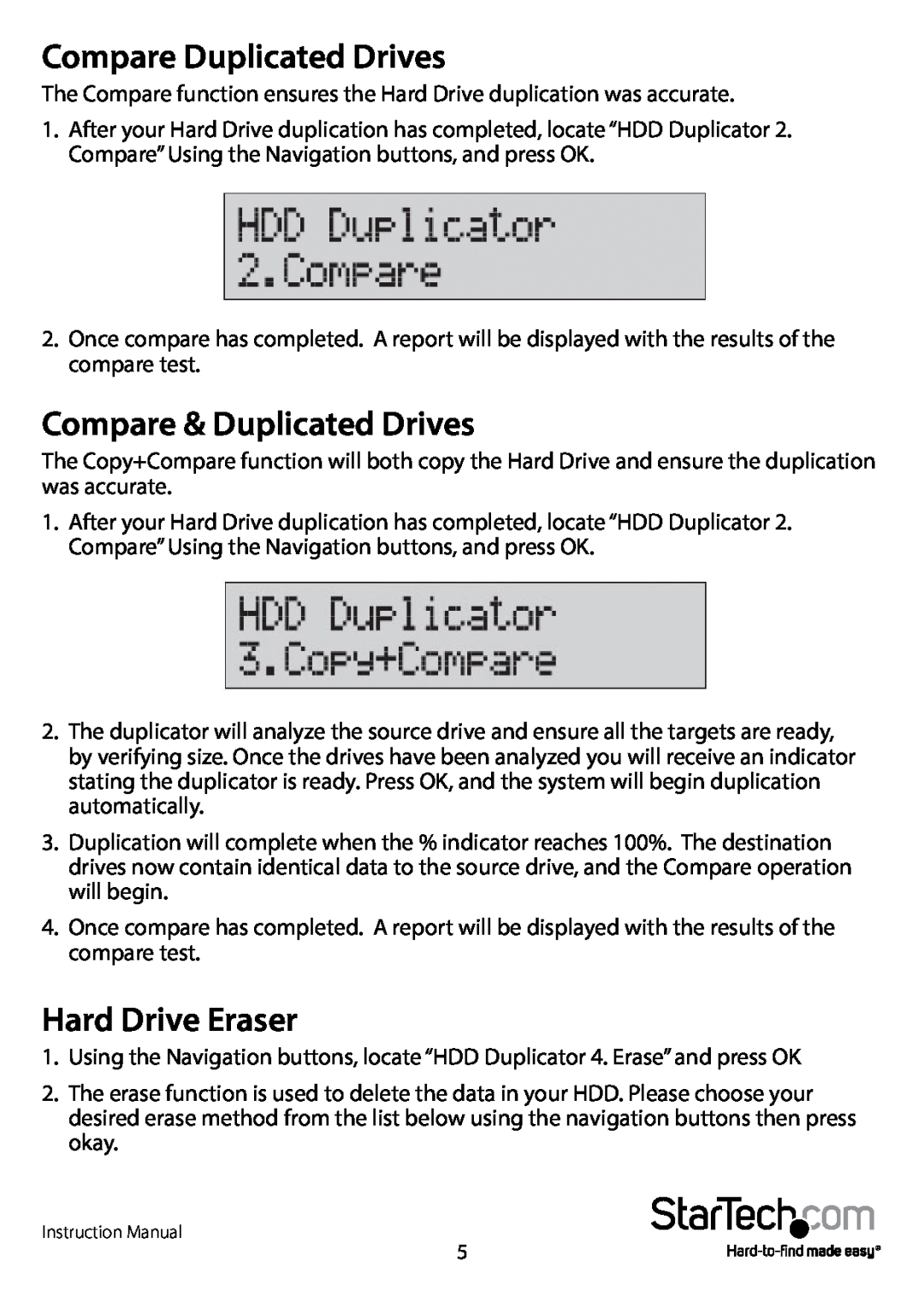 StarTech.com SATDUP13 manual Compare Duplicated Drives, Compare & Duplicated Drives, Hard Drive Eraser 