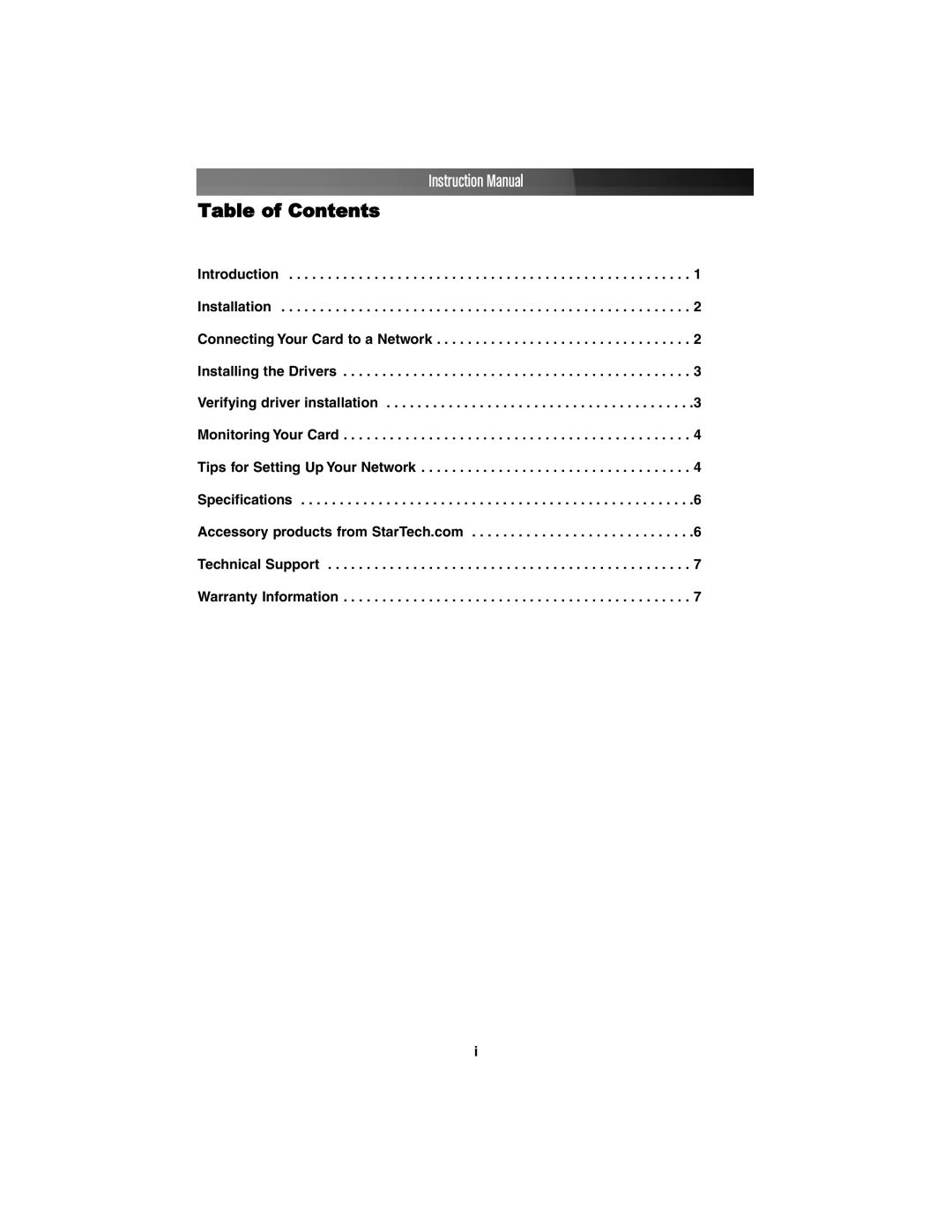 StarTech.com ST1000BT32 manual Table of Contents 