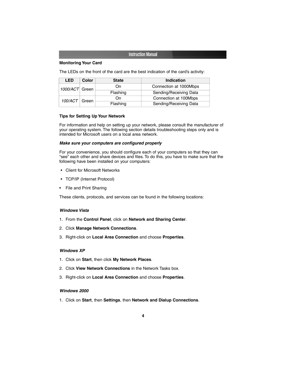 StarTech.com ST1000BT32 manual Color State Indication, Make sure your computers are configured properly, Windows Vista 