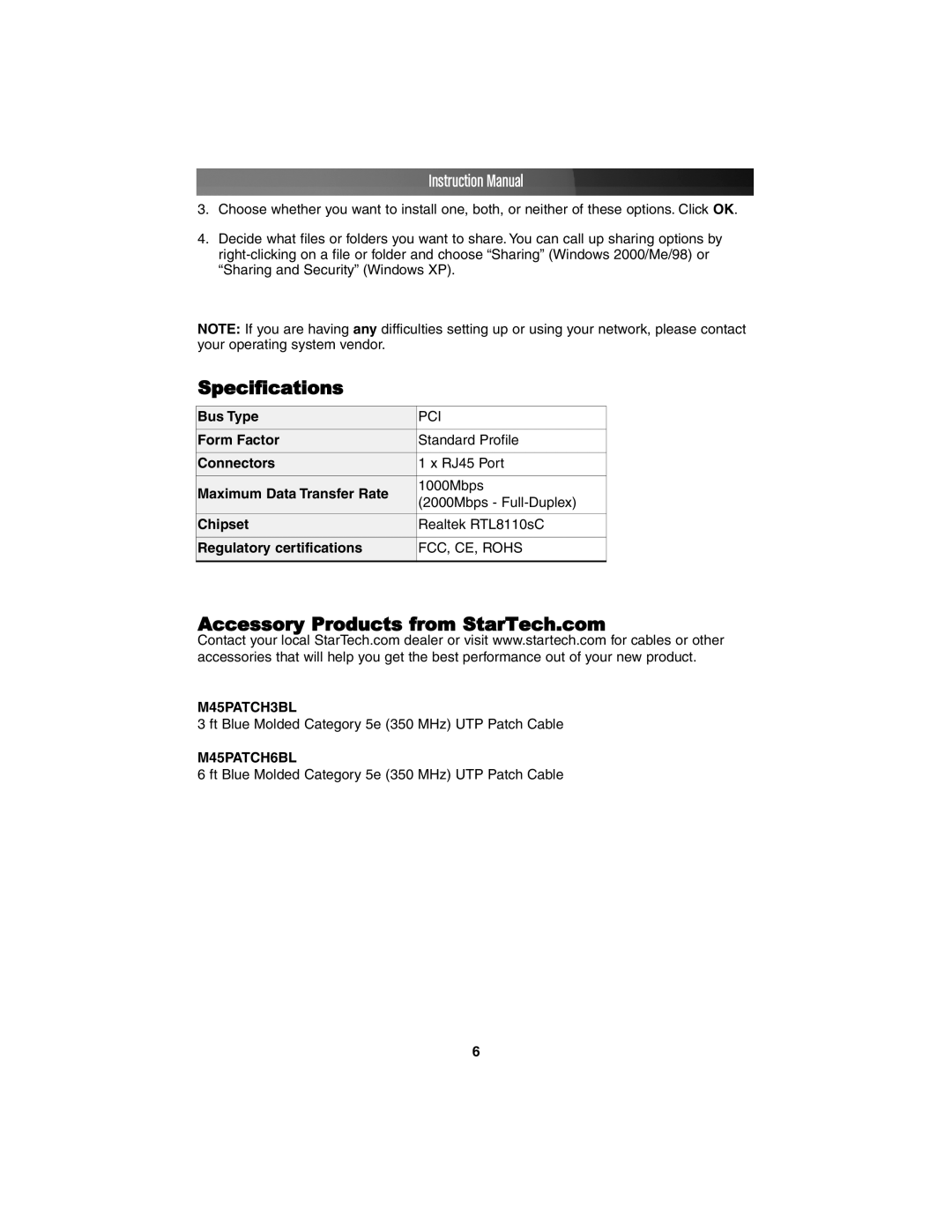 StarTech.com ST1000BT32 manual Specifications, Accessory Products from StarTech.com 