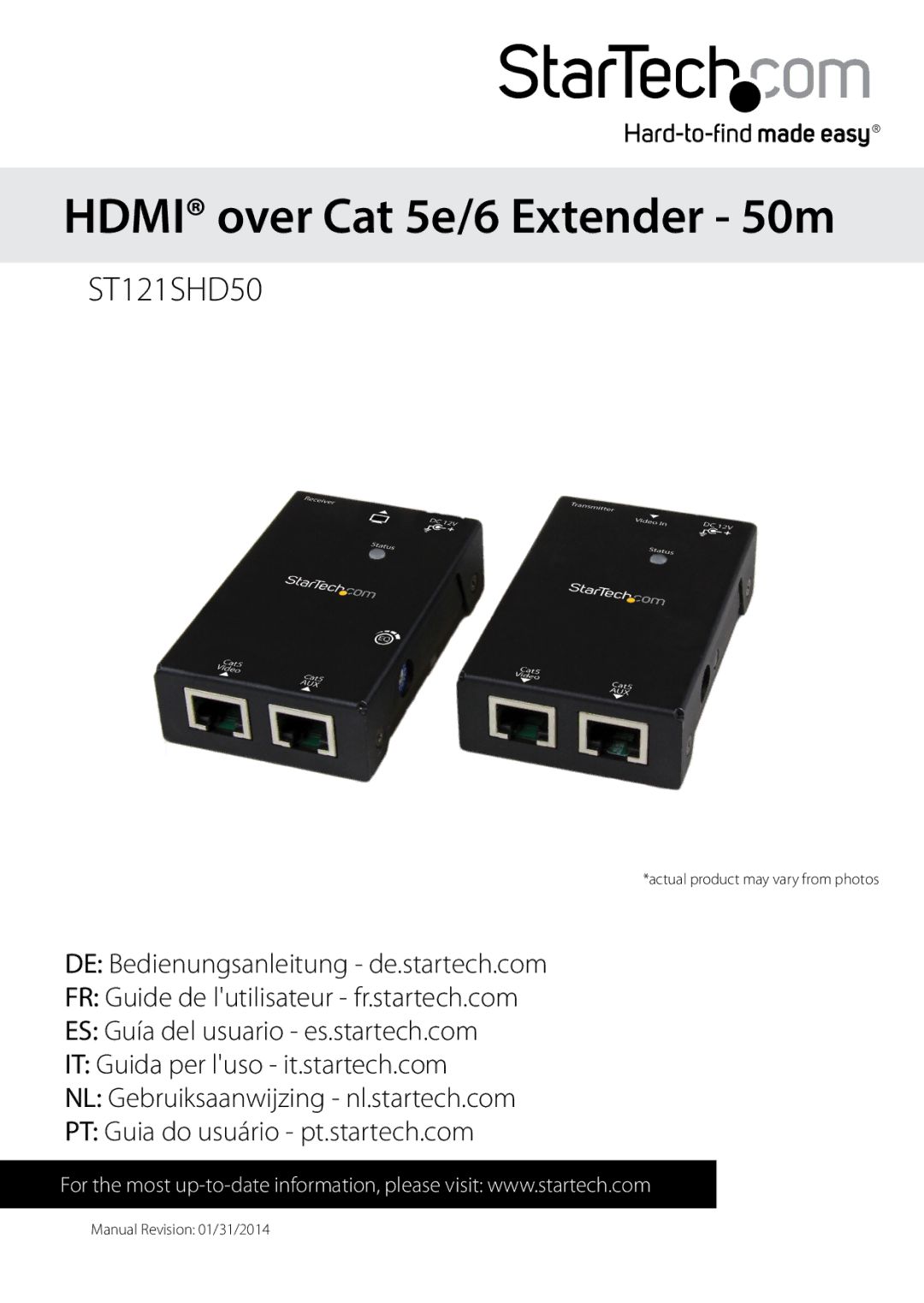 StarTech.com ST121SHD50 manual Hdmi over Cat 5e/6 Extender 50m 