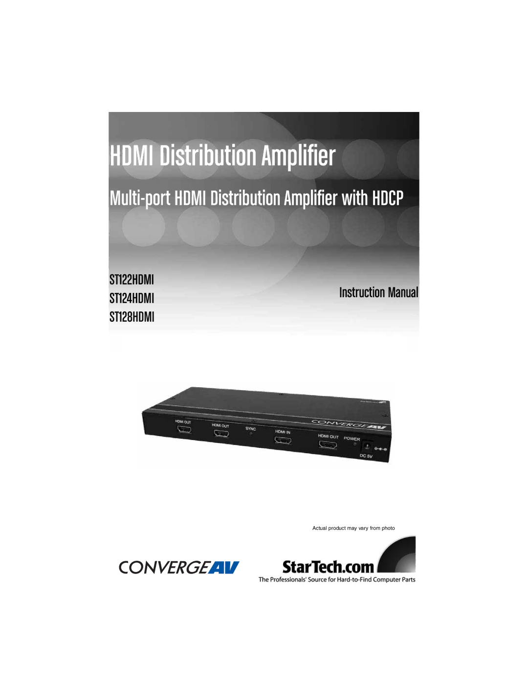 StarTech.com ST122HDMI, ST128HDMI, ST124HDMI instruction manual Hdmi Distribution Amplifier 