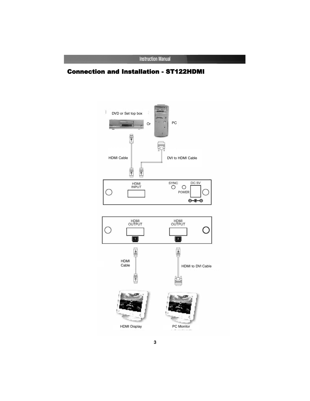 StarTech.com ST128HDMI, ST124HDMI instruction manual Connection and Installation ST122HDMI 