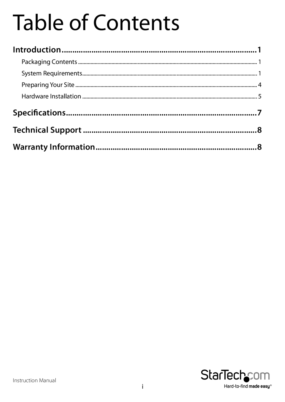 StarTech.com ST12MHDDCRP manual Table of Contents 