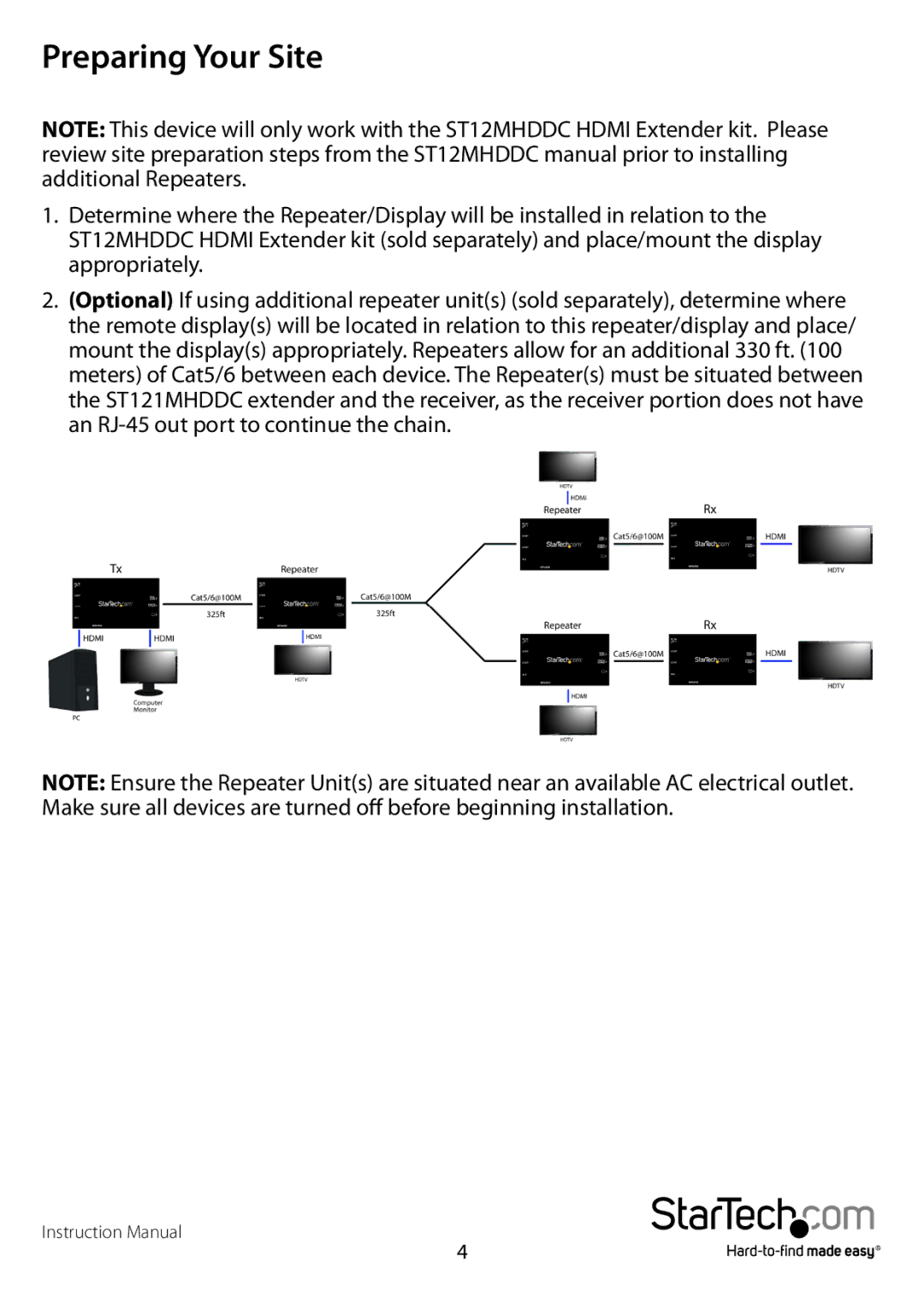 StarTech.com ST12MHDDCRP manual Preparing Your Site 