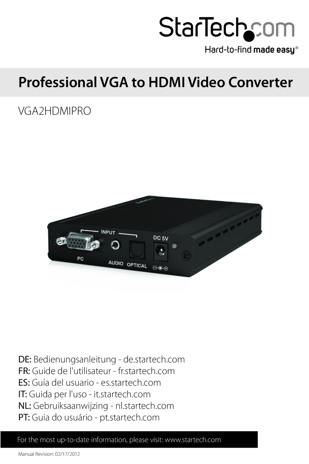 StarTech.com star tech professional vga to hdmi video converter manual Professional VGA to Hdmi Video Converter 