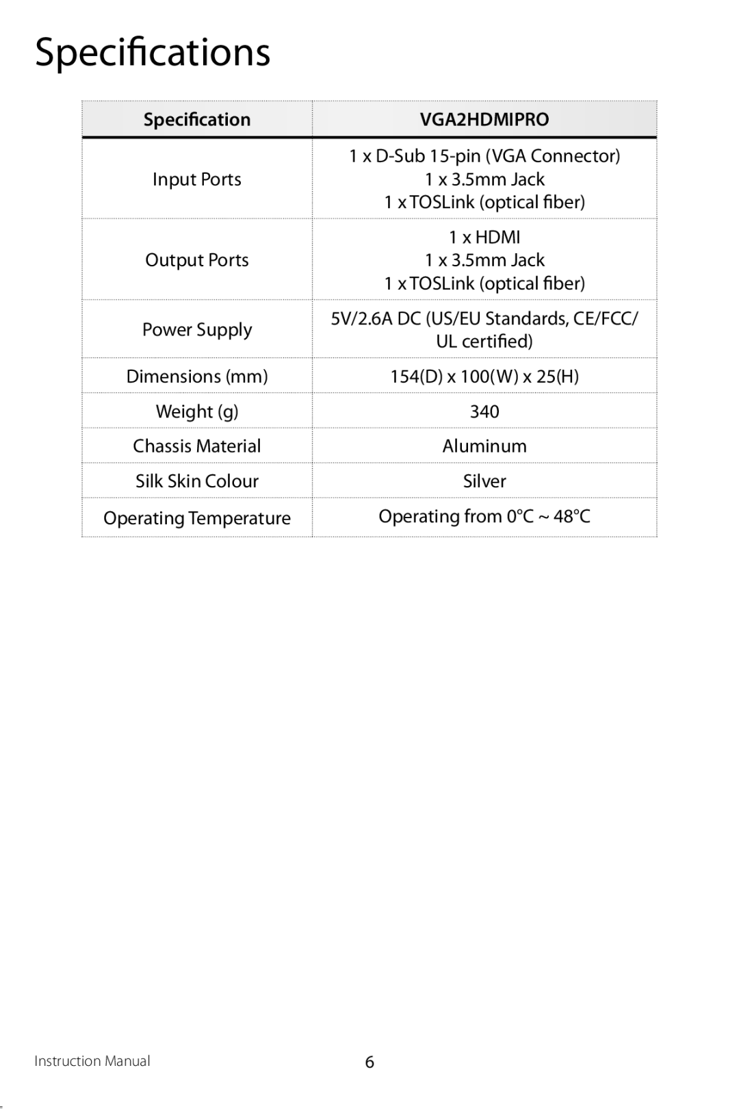 StarTech.com star tech professional vga to hdmi video converter manual Specifications, VGA2HDMIPRO 