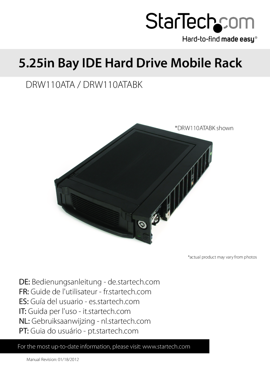 StarTech.com startech manual 25in Bay IDE Hard Drive Mobile Rack 