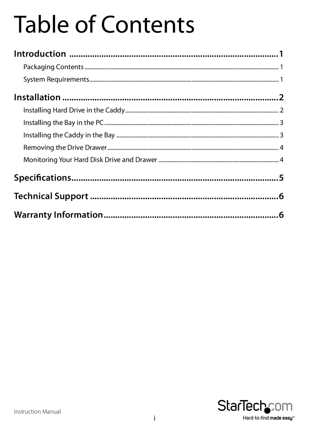 StarTech.com startech manual Table of Contents 