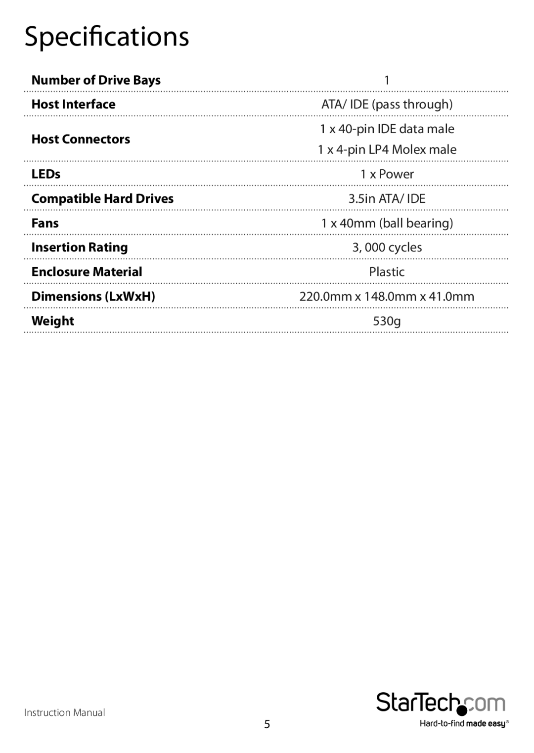 StarTech.com startech manual Specifications 