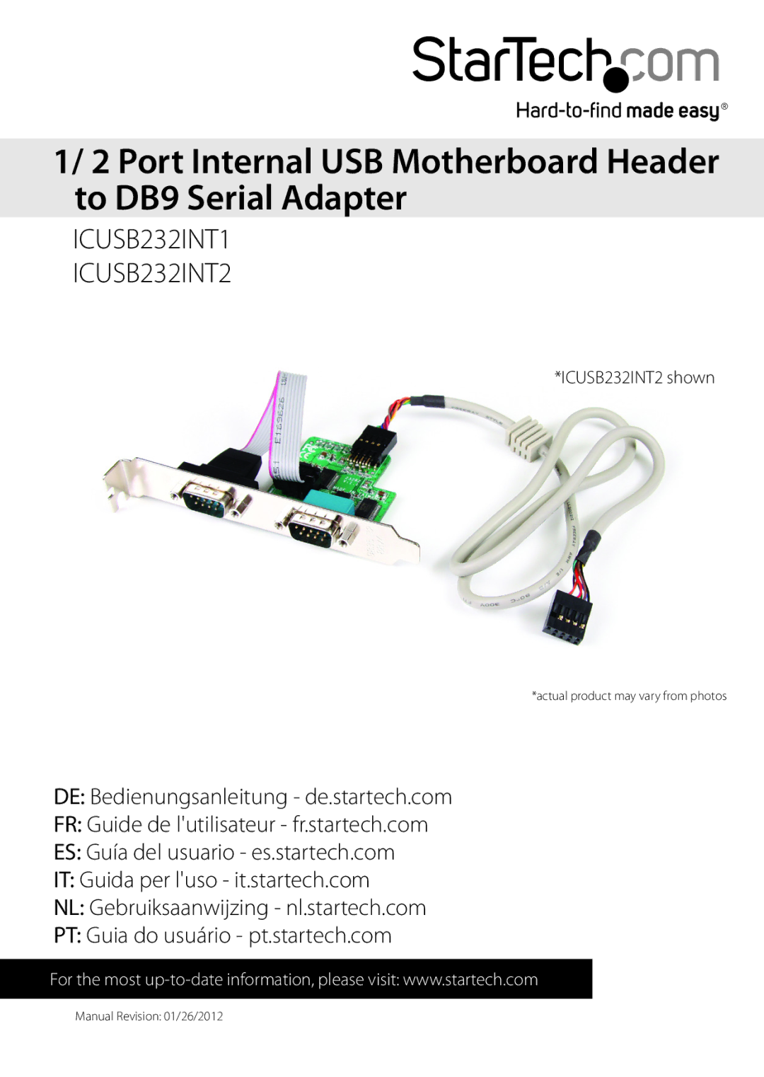 StarTech.com startech manual Port Internal USB Motherboard Header to DB9 Serial Adapter 