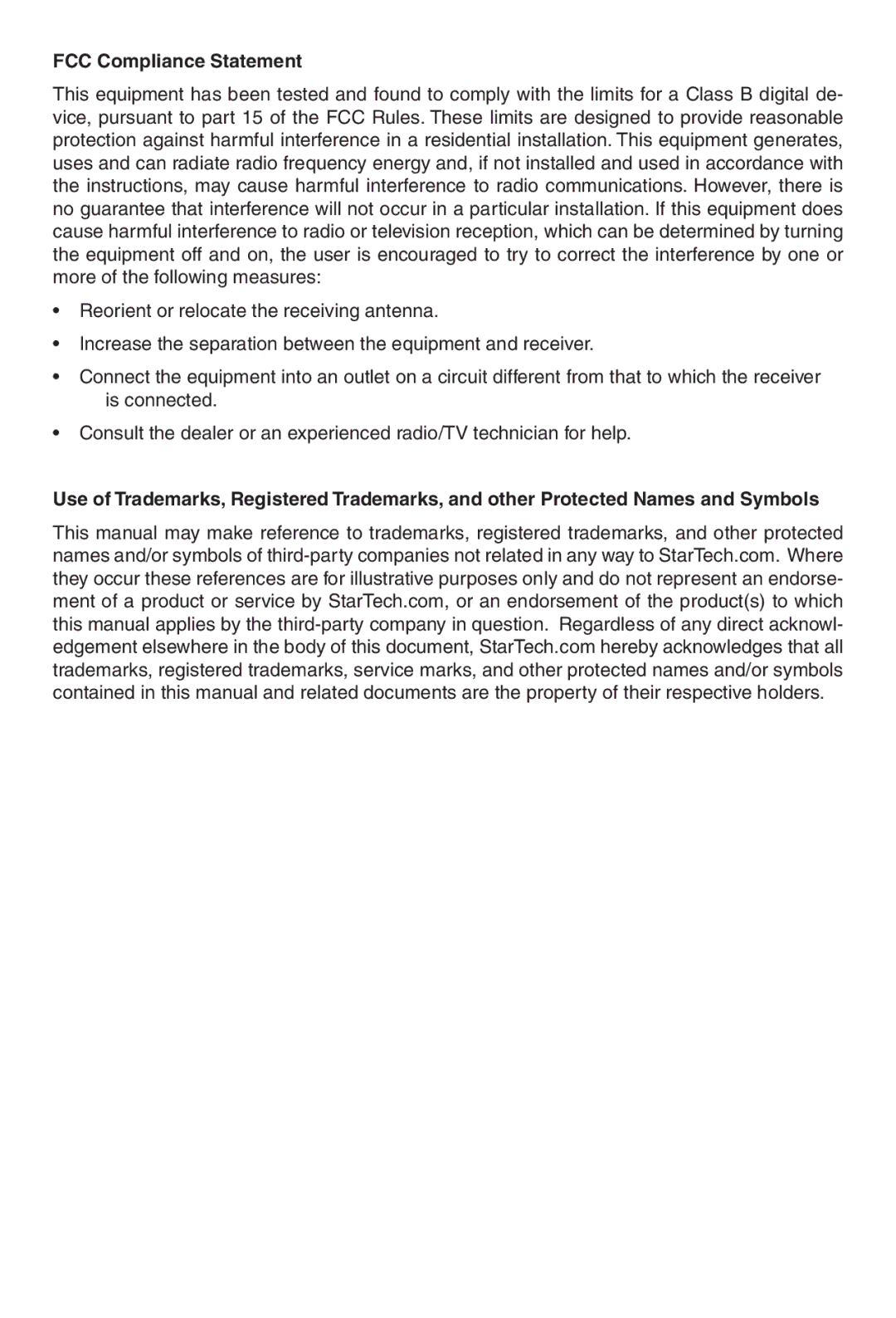 StarTech.com SV1107IPEXT manual FCC Compliance Statement 