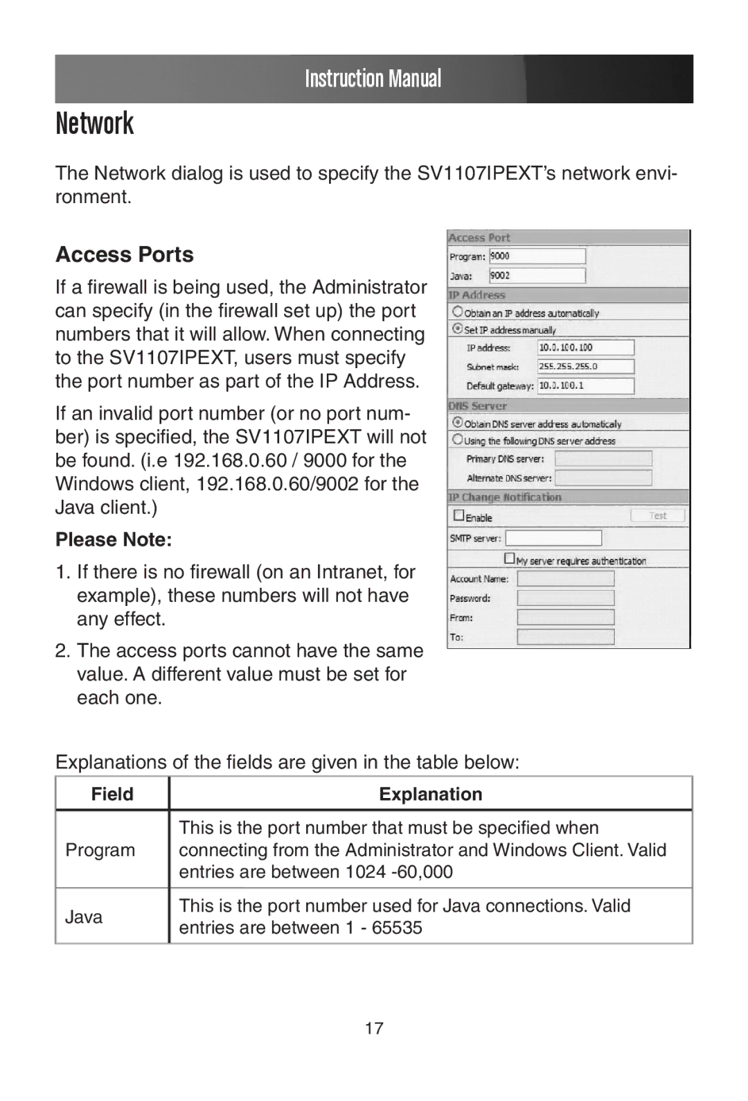 StarTech.com SV1107IPEXT manual Network, Access Ports, Field Explanation 