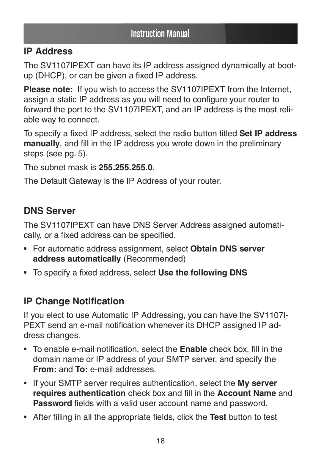 StarTech.com SV1107IPEXT manual IP Address, DNS Server, IP Change Notification 