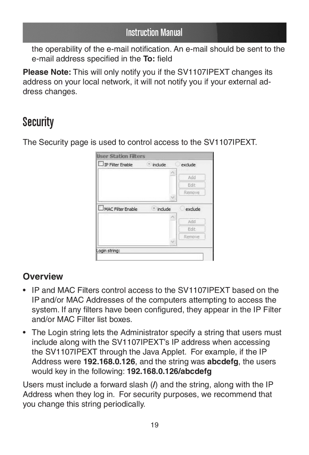 StarTech.com SV1107IPEXT manual Security, Overview 