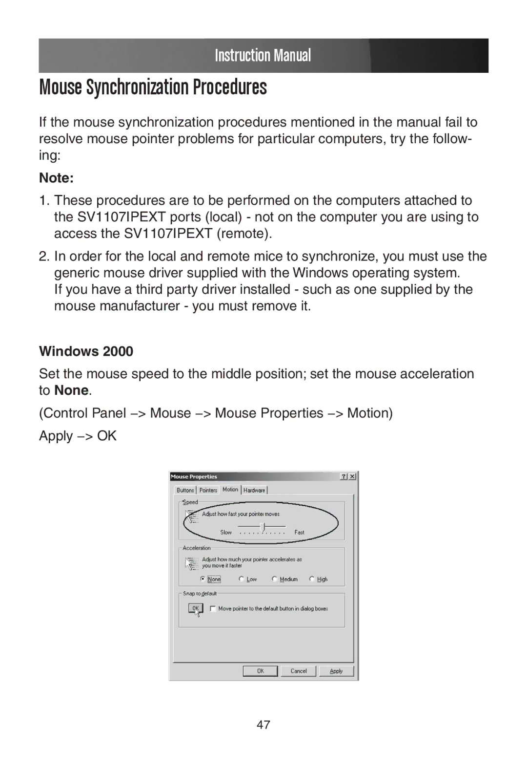 StarTech.com SV1107IPEXT manual Mouse Synchronization Procedures, Windows 