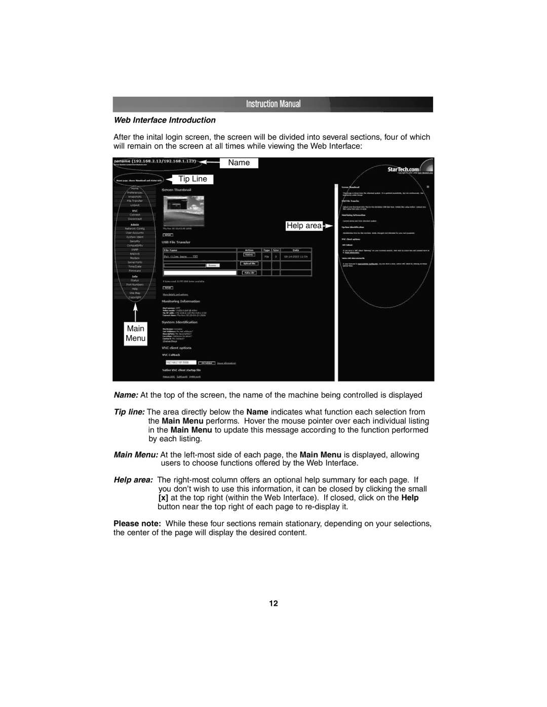 StarTech.com SV11151PEXT instruction manual Web Interface Introduction 