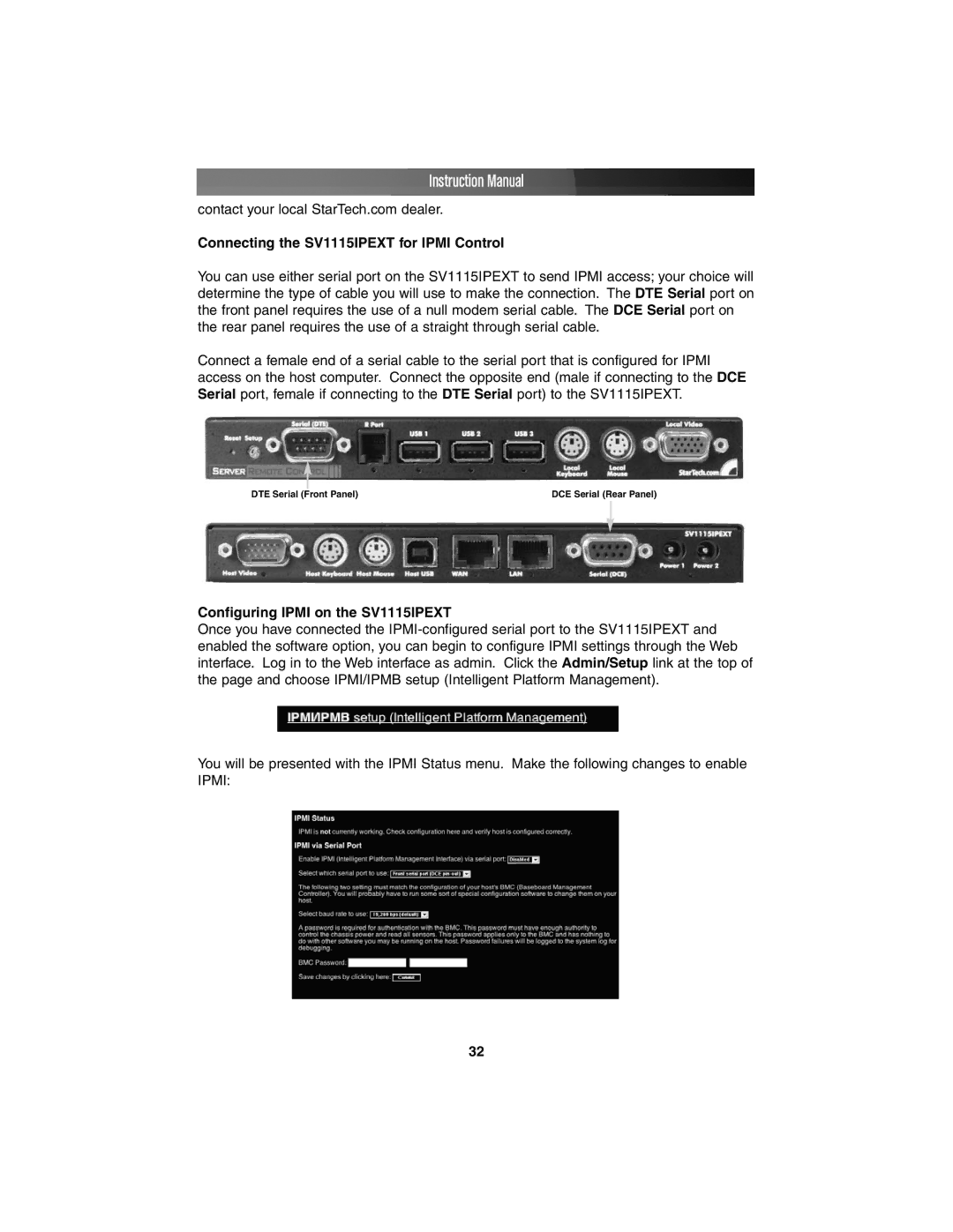 StarTech.com SV11151PEXT Connecting the SV1115IPEXT for Ipmi Control, Configuring Ipmi on the SV1115IPEXT 