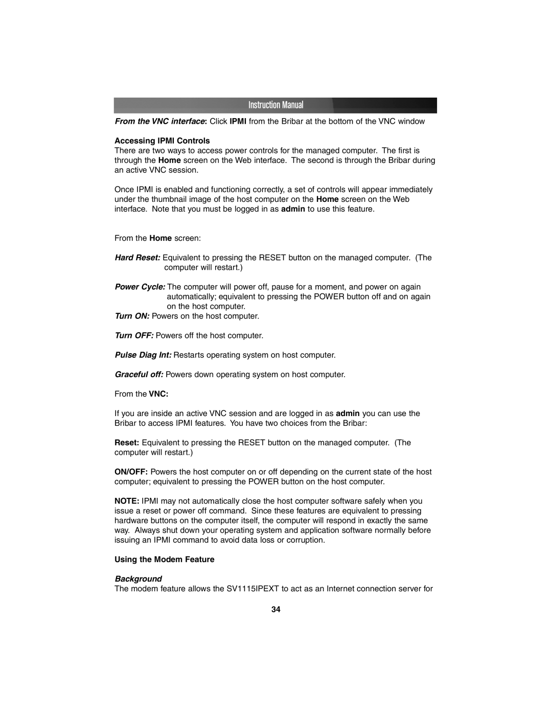 StarTech.com SV11151PEXT instruction manual Accessing Ipmi Controls, Using the Modem Feature 