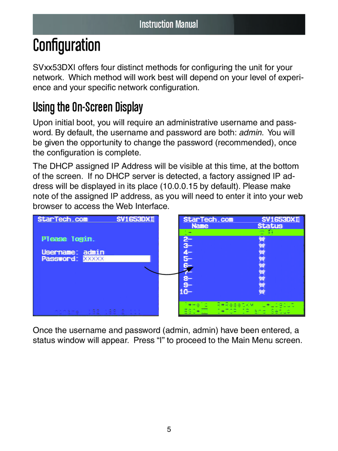 StarTech.com SV1653DXI, SV3253DXI manual Configuration, Using the On-Screen Display 