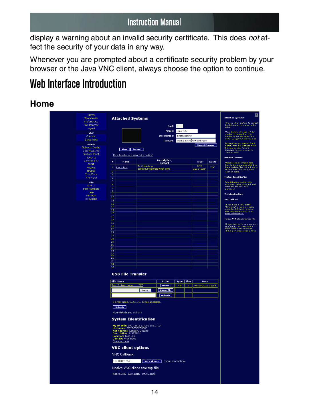 StarTech.com SV3253DXI, SV1653DXI manual Web Interface Introduction, Home 