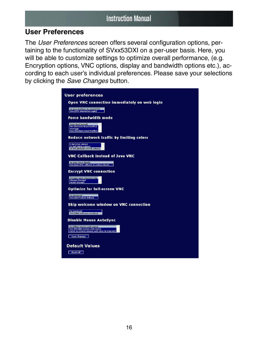 StarTech.com SV3253DXI, SV1653DXI manual User Preferences 