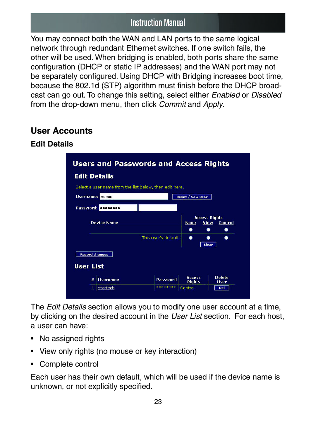 StarTech.com SV1653DXI, SV3253DXI manual User Accounts, Edit Details 