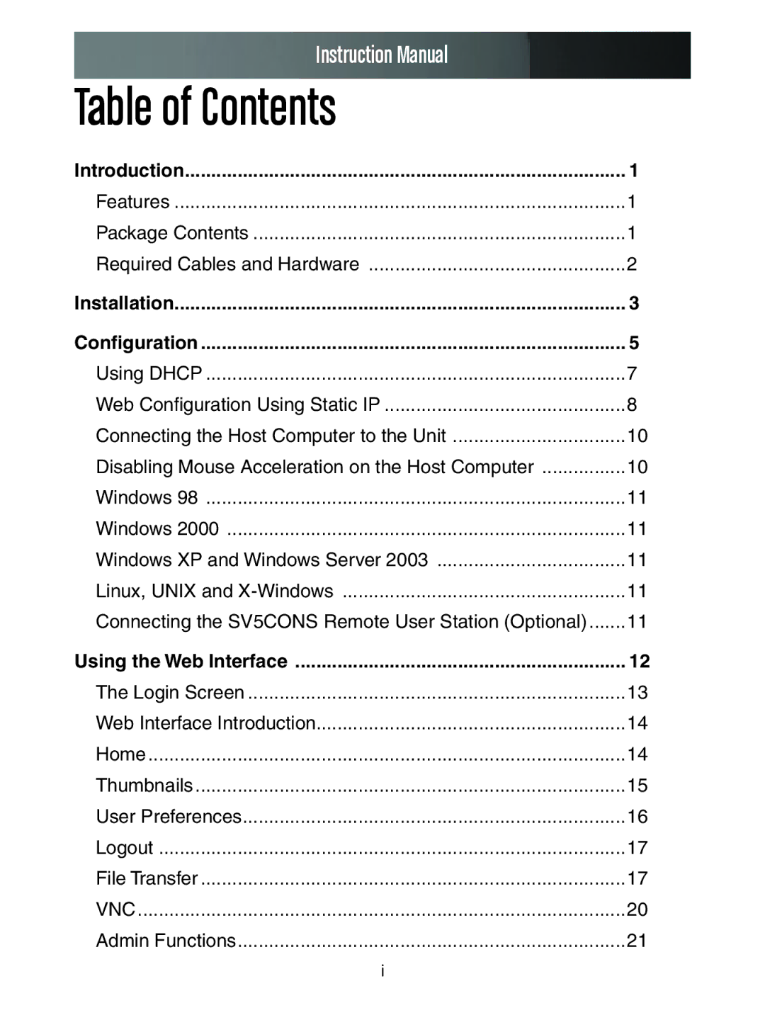 StarTech.com SV3253DXI, SV1653DXI manual Table of Contents 