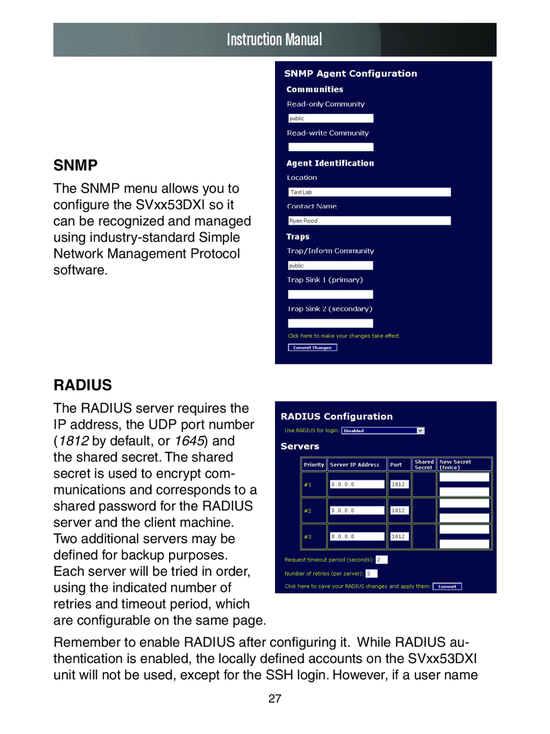 StarTech.com SV1653DXI, SV3253DXI manual Snmp 