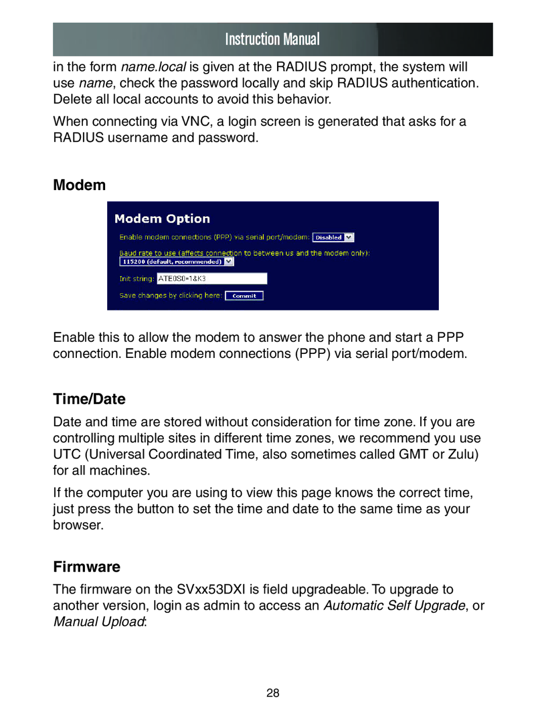 StarTech.com SV3253DXI, SV1653DXI manual Modem, Time/Date, Firmware 