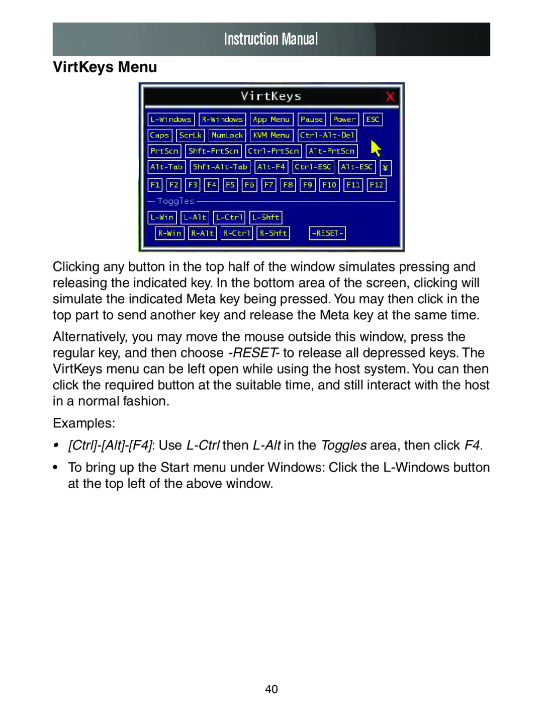 StarTech.com SV3253DXI, SV1653DXI manual VirtKeys Menu 