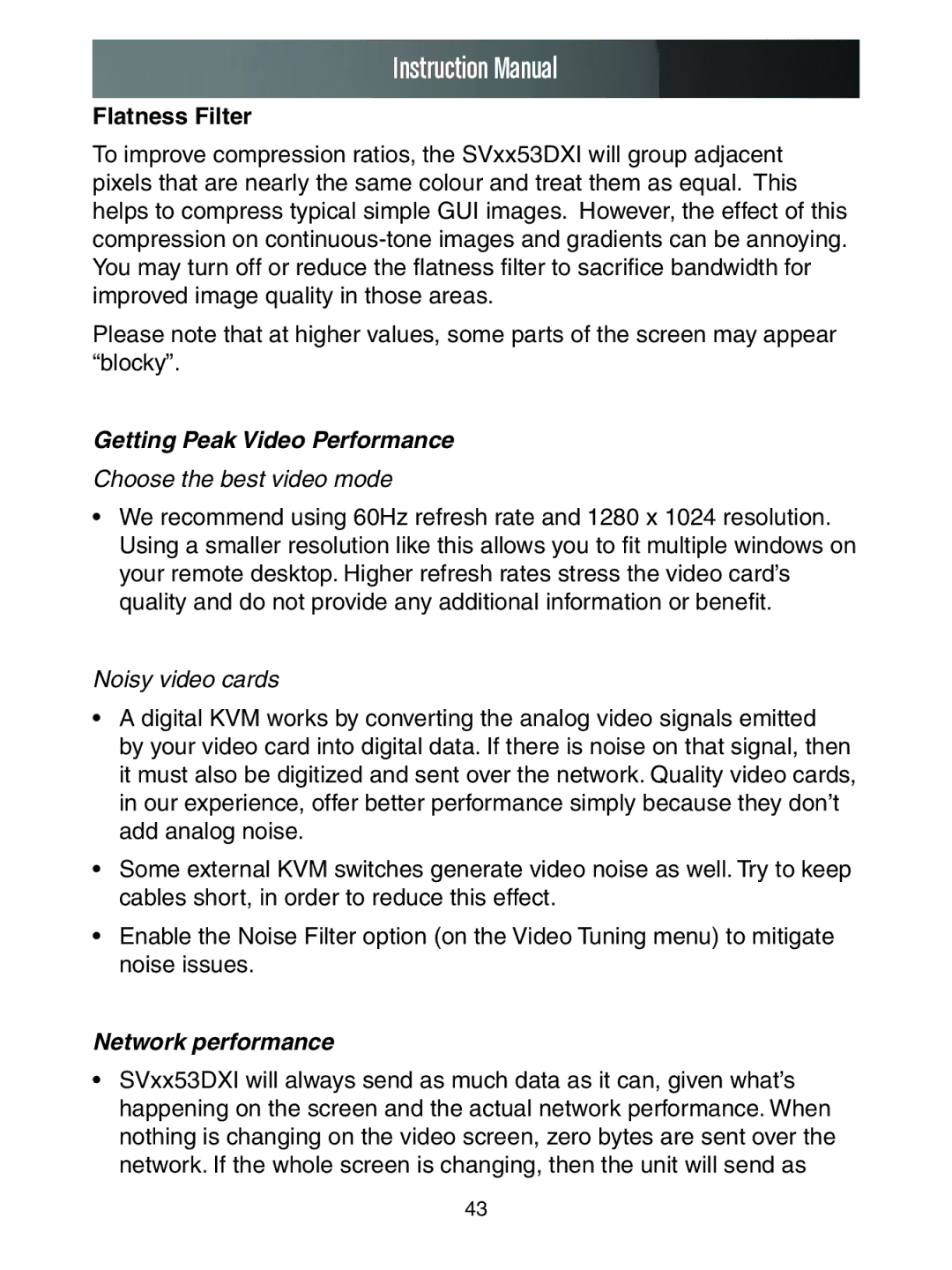 StarTech.com SV1653DXI, SV3253DXI manual Flatness Filter, Getting Peak Video Performance 