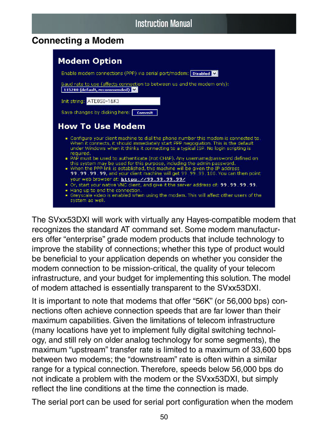 StarTech.com SV3253DXI, SV1653DXI manual Connecting a Modem 