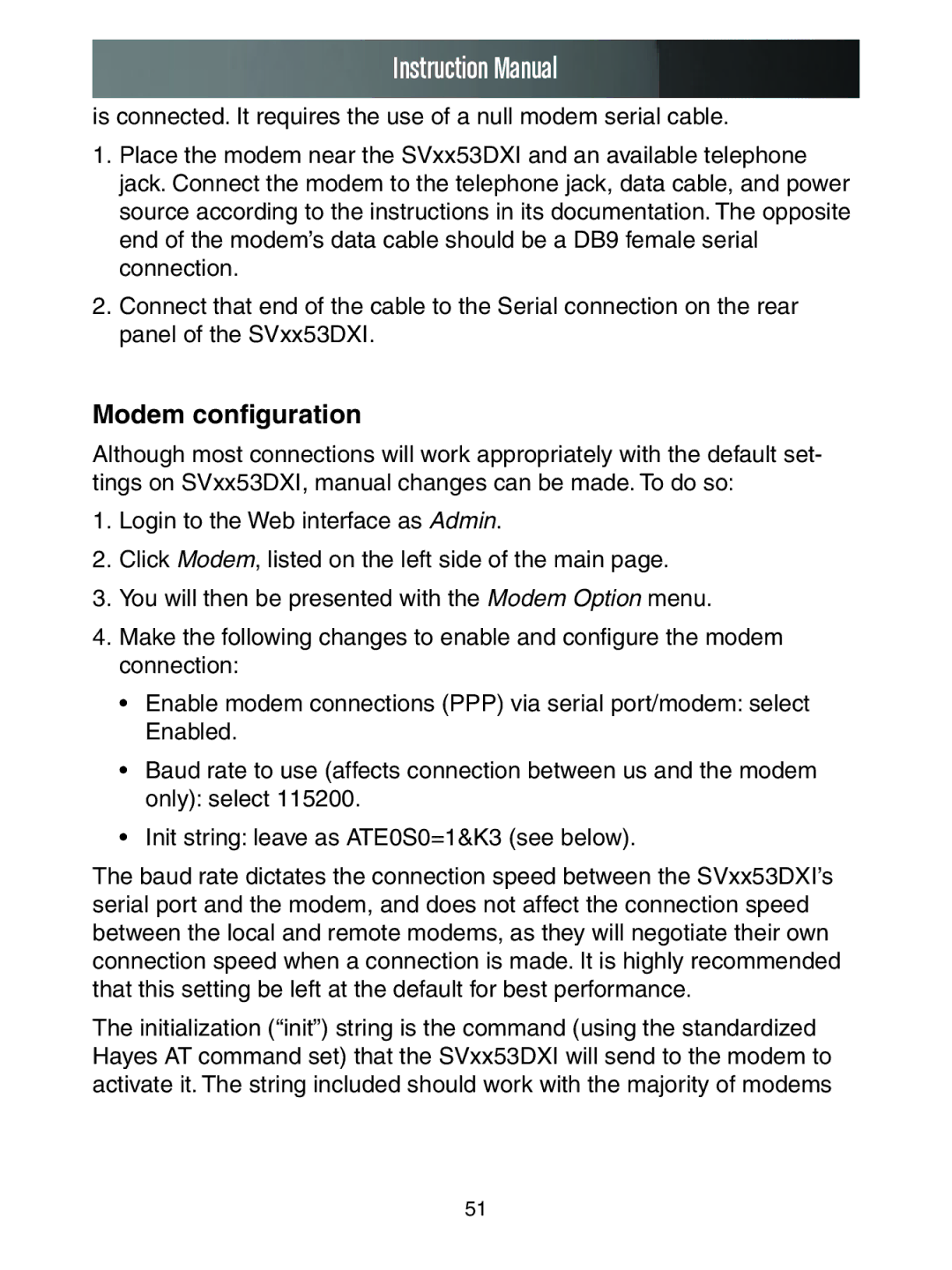 StarTech.com SV1653DXI, SV3253DXI manual Modem configuration 