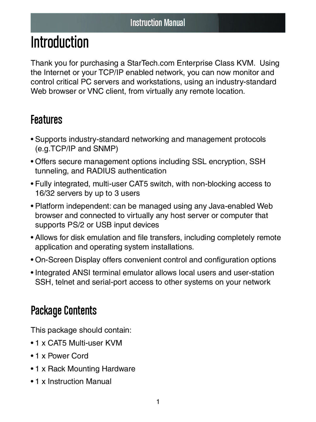 StarTech.com SV1653DXI, SV3253DXI manual Introduction, Features, Package Contents 