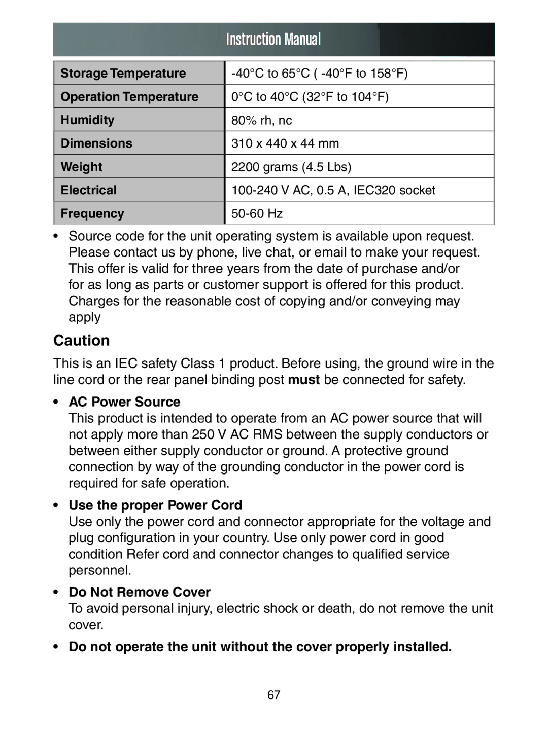 StarTech.com SV1653DXI, SV3253DXI manual AC Power Source, Use the proper Power Cord, Do Not Remove Cover 