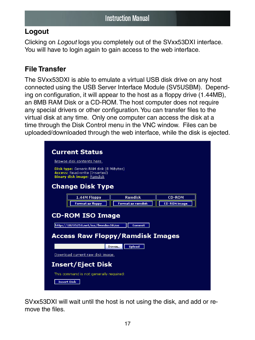 StarTech.com SV1653DXI, SV3253DXI manual Logout, File Transfer, Instruction Manual 