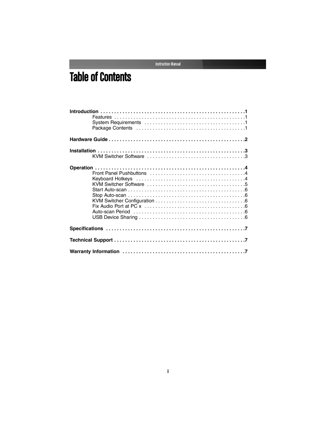 StarTech.com SV211KDVI instruction manual Table of Contents 